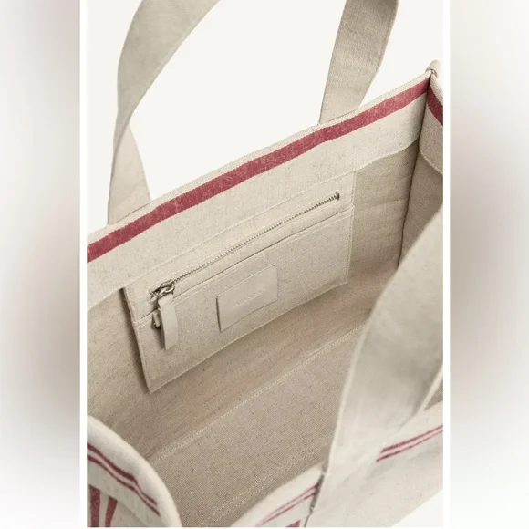 Zara Jute & Cotton Tote Bag Beige Red NWT Summer Chic - Picture 2 of 10